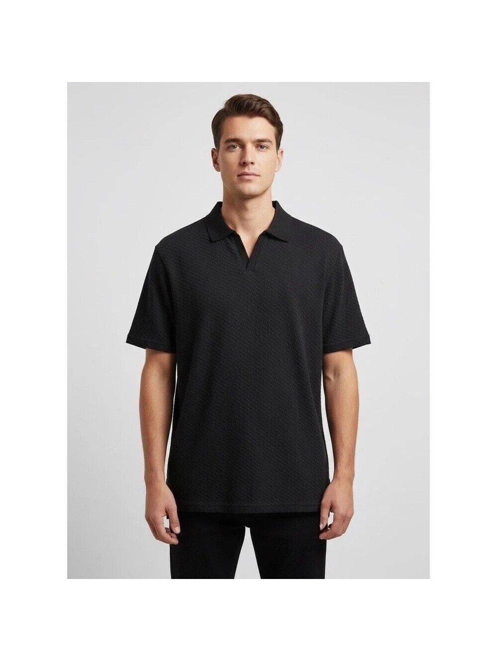Goodfellow & Co. NWT Men's Black Textured Subtle Waffle Knit V-Neck Polo Shirt L